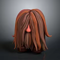 3D Cartoon Character With Long Flowing Brown Orange Hair And Beard Featuring Pink Nose