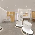 Modern Bathroom Store Featuring Glass Shower Enclosures Gray Walls White Vanity And Mirror