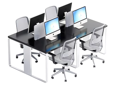 Modern Office Desk Setup With Multiple Computers And Ergonomic Chairs 3d model