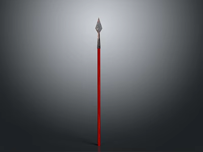 Traditional Spear Weapon Design With Red Shaft And Metal Spearhead 3d model