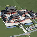 Ancient Chinese Traditional Architecture Complex With Courtyard Layout Red Walls Black Tiles And Water Pond