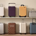 Various Colorful Hard Shell Suitcases With Wheels And Telescopic Handles On Shelf