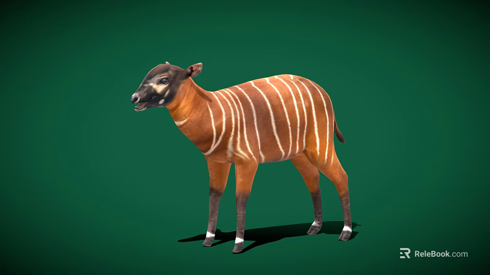 Realistic Full Body Brown And White Striped Tapir Standing On Green Background 3d model 