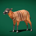 Realistic Full Body Brown And White Striped Tapir Standing On Green Background