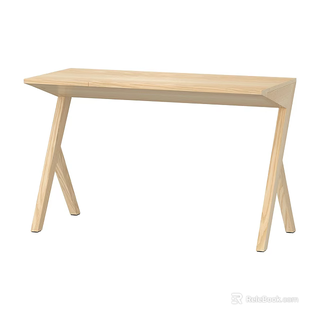 Light Colored Wooden Desk With Modern Minimalist Design And Cross Legs 3d model 