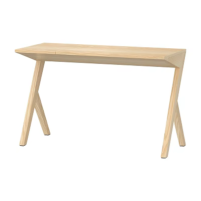 Light Colored Wooden Desk With Modern Minimalist Design And Cross Legs 3d model