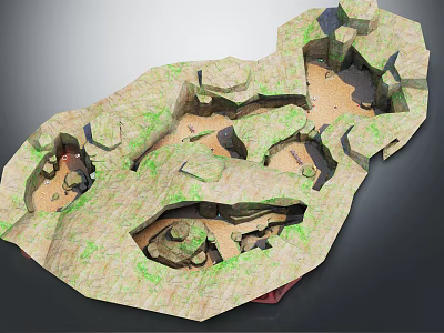 Cartoon Terrain With Rocky Formations Caves Green Moss And Textured Ground 3d model