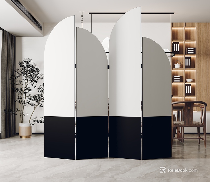 Modern Black And White Partition Screen In Modern Home Interior 3d model 