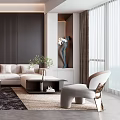 Modern Living Room Interior With Dark Striped Walls Beige Sofas And Coffee Table