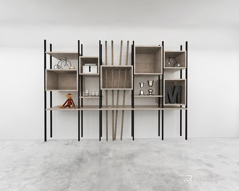 Modern Display Shelves With Wooden Metal Frame Open Design Holding Decorative Ornaments And Items 3d model 