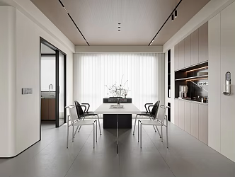 Modern Minimalist Restaurant Black and White Restaurant Island Table Stainless Steel Single Chair Closed Kitchen Sideboard Chandelier Dream Curtain Jewelry Ornaments 3d model