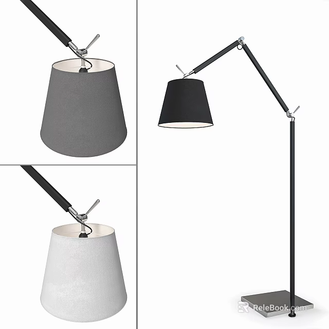 Stylish Floor Lamp With Adjustable Arm And Gray Black White Shades 3d model 
