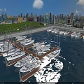 Stunning Waterfront Yacht Marina Scenery With Docked White Luxury Yachts And Distant Modern City Skyline