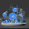 Ocean Themed Display With Crab Fish Coral Circular Elements And Blue Purple Decorations