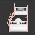 Pink Bunk Bed With Ladder Drawers And Cartoon Pattern Mattress For Kids Room