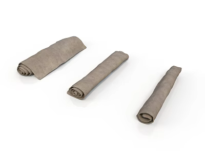 Three Rolled Up Brown Soft Fabric Towels For Daily Home Use 3d model