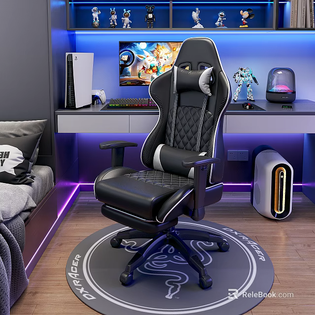 Modern Gaming Room Setup With Ergonomic Chair RGB Lights Computer Desk And Accessories 3d model 
