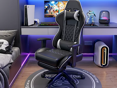 Modern Gaming Room Setup With Ergonomic Chair RGB Lights Computer Desk And Accessories 3d model