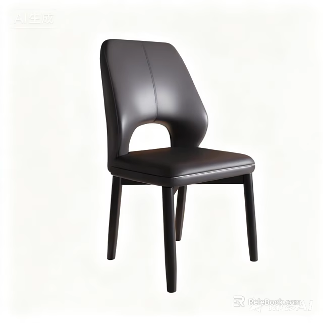 Black Leather Single Chair With Modern Ergonomic Backrest And Wooden Legs 3d model 