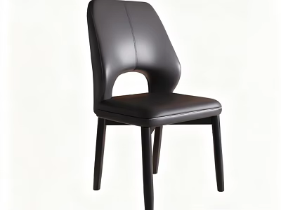Black Leather Single Chair With Modern Ergonomic Backrest And Wooden Legs 3d model