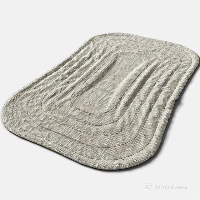 Light Gray Square Rug With Layered Circular Woven Patterns And Soft Texture 3d model 