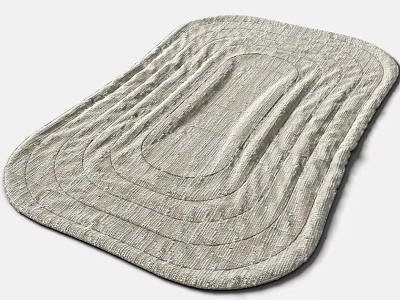 Light Gray Square Rug With Layered Circular Woven Patterns And Soft Texture 3d model