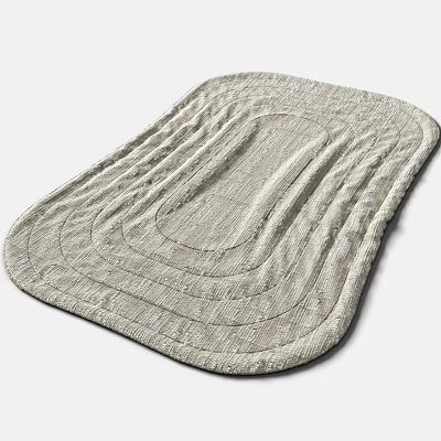 Light Gray Square Rug With Layered Circular Woven Patterns And Soft Texture 3d model