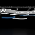 Modern Exhibition Hall Ceiling with Logo Spotlights and Curved Decorative Lines