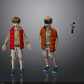 3D Character Models With Red Vest Brown Shirt Plaid Shorts And Camera Equipment