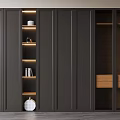 Modern Dark Brown Floor To Ceiling Wardrobe With LED Lighting Open Shelves And Storage Drawers