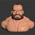 Game Movie Character Muscular Bust With Short Hair Angry Expression Blue Eyes And Beard