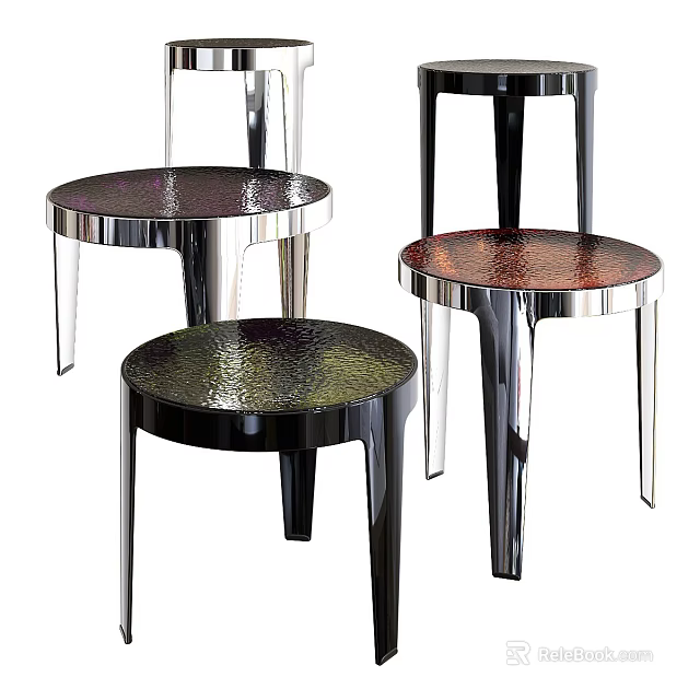Modern Hammered Metal Side Tables With Round Tops And Sleek Black Silver Legs 3d model 