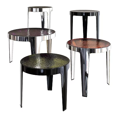 Modern Hammered Metal Side Tables With Round Tops And Sleek Black Silver Legs 3d model