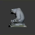 Sitting Bear Sculpture Decorative Artwork with Detailed Green Mossy Base and Realistic Design