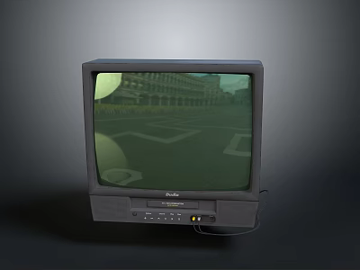 Vintage Ritron TV Set With Gray Casing And Screen Showing Building Green Area 3d model