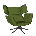 Green Upholstered Accent Chair With Herringbone Pattern And Metal Swivel Base 3d model
