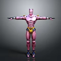 Pink Muscular Humanoid Character 3D Model With Cat Like Head Yellow Belt And Blue Boots