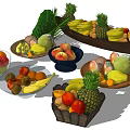 Ceramic Tableware Display Bowls Plates Filled With Fresh Fruits Bananas Apples Pineapples