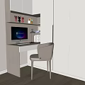 Modern White Built in Wardrobe With Black Handles Illuminated Shelves And Home Office Study Area