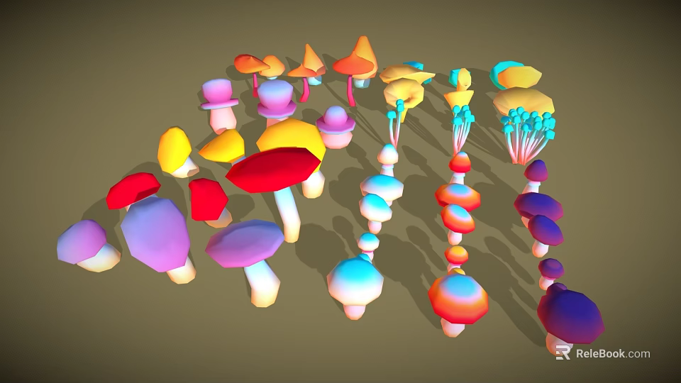 Colorful Fresh Mushroom Vegetables Showcasing Various Bright Hues and Diverse Shapes 3d model 