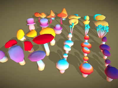 Colorful Fresh Mushroom Vegetables Showcasing Various Bright Hues and Diverse Shapes 3d model