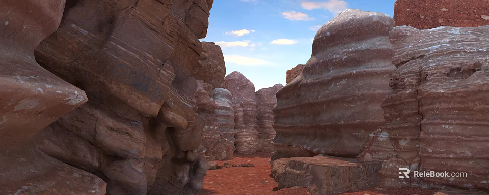 Breathtaking Red Rock Layered Landscapes With Sandy Terrain And Clear Blue Sky 3d model 