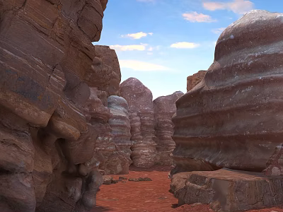 Breathtaking Red Rock Layered Landscapes With Sandy Terrain And Clear Blue Sky 3d model