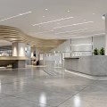 Modern Minimalist Clothing Store Interior With Wooden Staircase Design And Display Counters