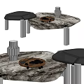 Modern Coffee Table with Marble Surface Metal Legs Featuring Wooden Tray and Black Berries