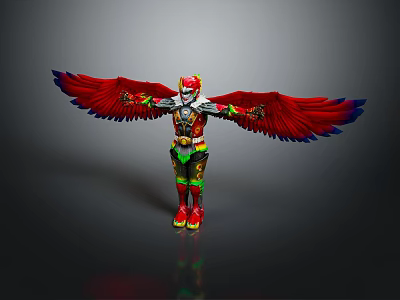 Colorful Toy Figure With Red Wings And Detailed Armor In Standing Pose 3d model