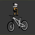 Mountain Bike with Yellow and Black Riding Gear Helmet and Protective Vest on Gray Background