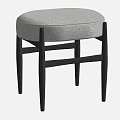 Modern Upholstered Stool With Light Textured Seat And Dark Wooden Legs