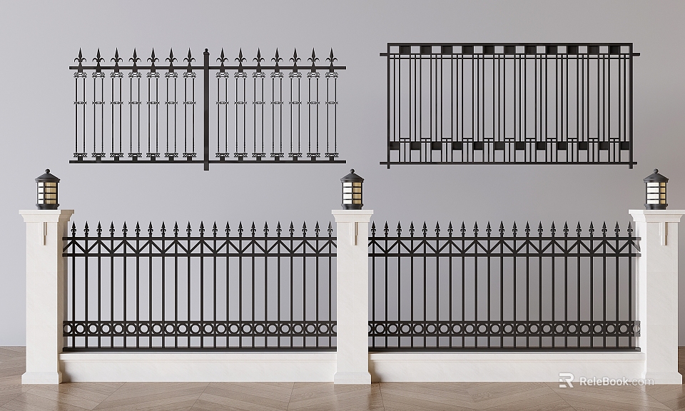 Different Types of Wrought Iron Railings Featuring Ornate Designs And Decorative Patterns 3d model 