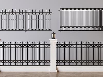 Modern wrought iron railing fence guardrail fence 3d model